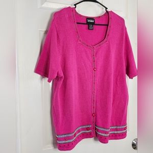 Pink knitted short sleeve cardigan